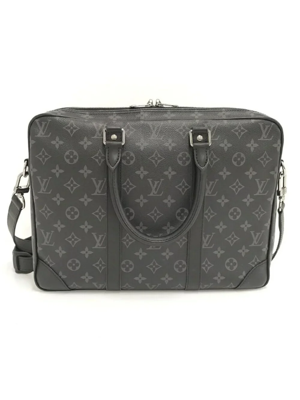 Louis Vuitton Porte Documents Voyage 2-Way Handbag Monogram Eclipse Black